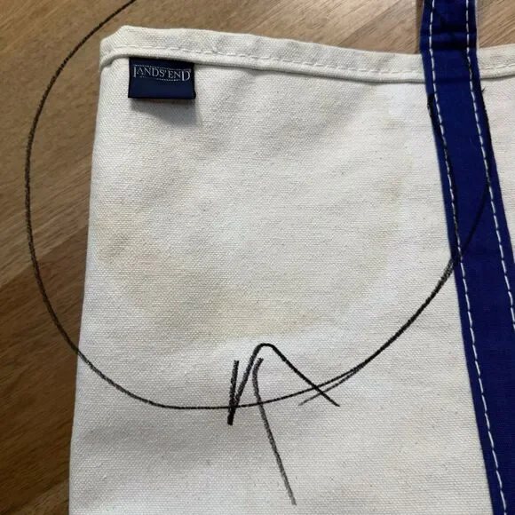 Vtg Lands End Heavy Canvas Tote Large Blue Trim USA - Picture 9 of 16